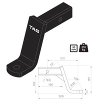 TAG Tow Ball Mount - 210mm Long, 108° Face, 50mm Square Hitch