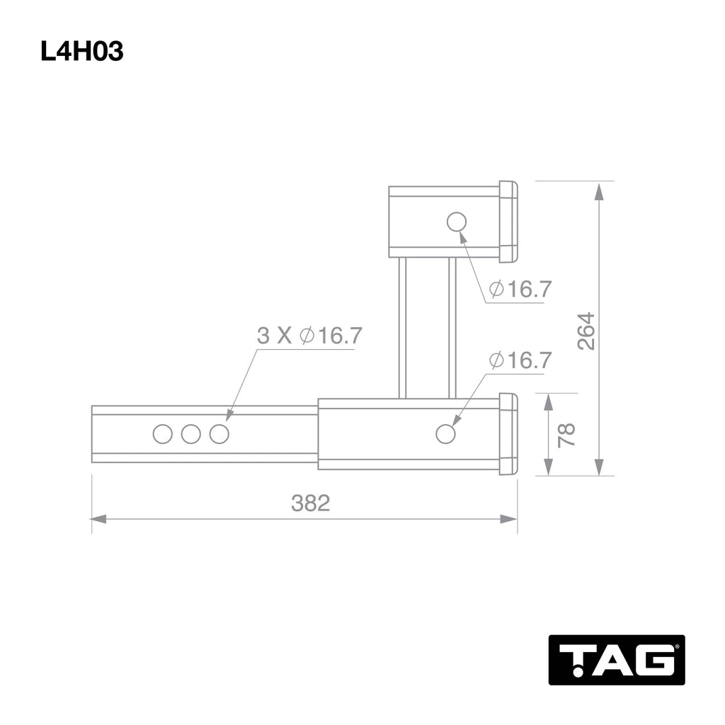 TAG Dual Receiver Hitch Extender - 50mm Square