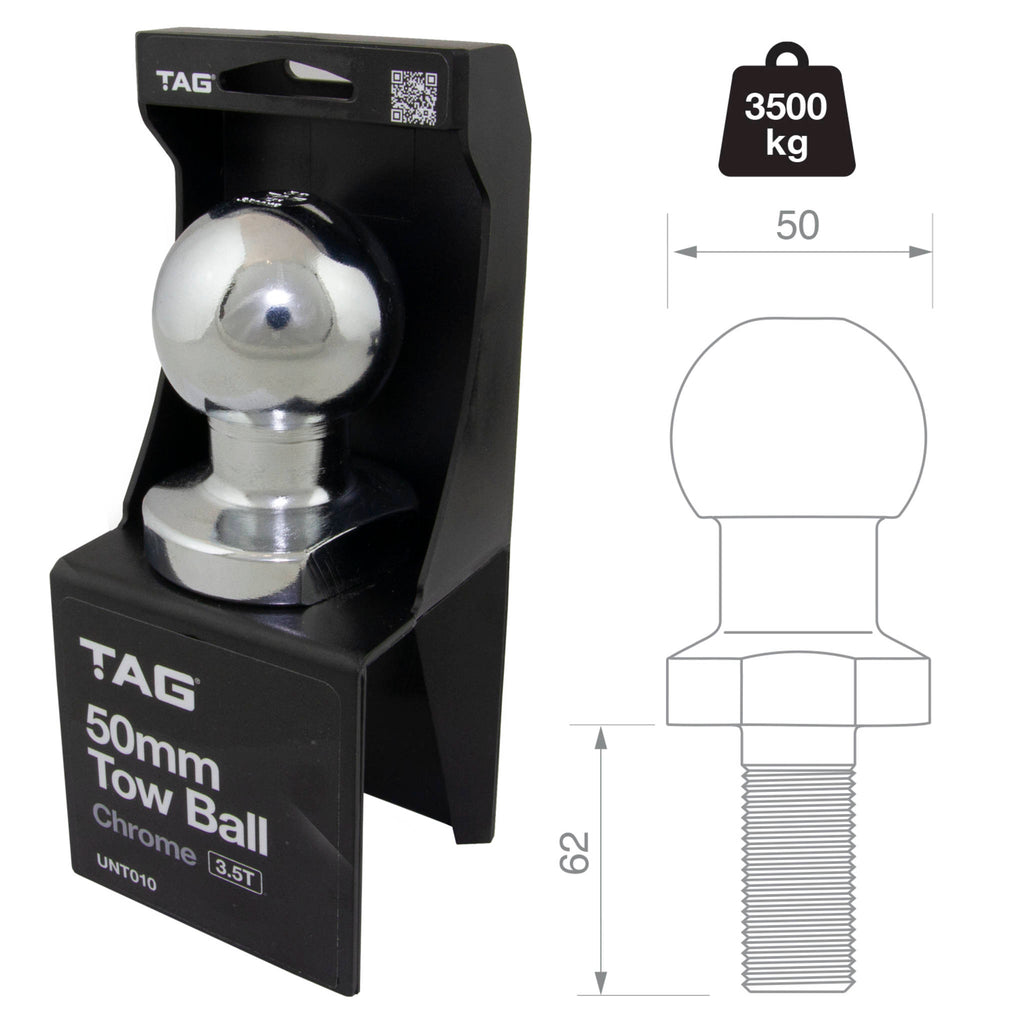 TAG Chrome Tow Ball - 50mm, 3.5 tonne